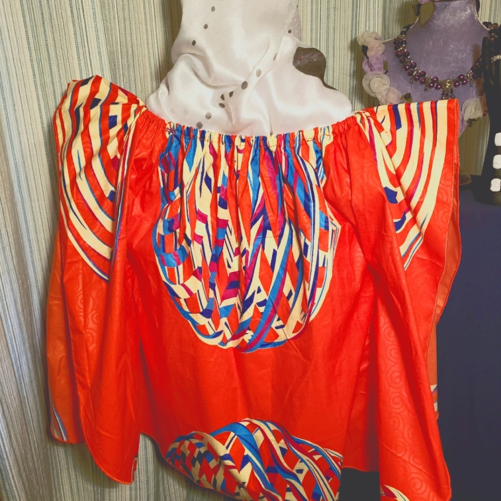 African print, handmade, top. Med, orange and blues